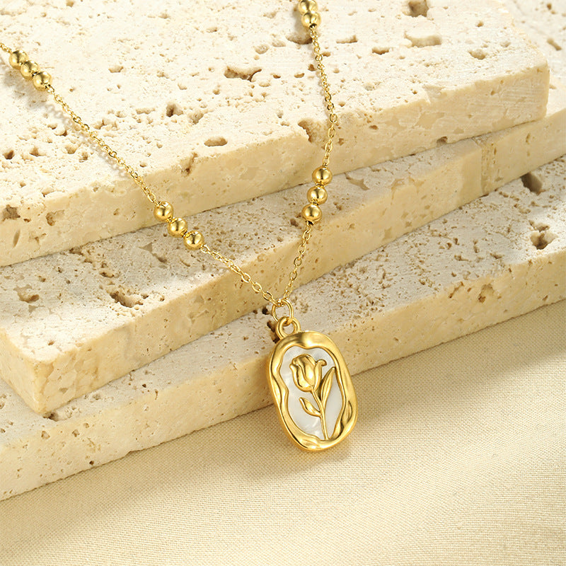 Rose White Shell Pendant Necklace