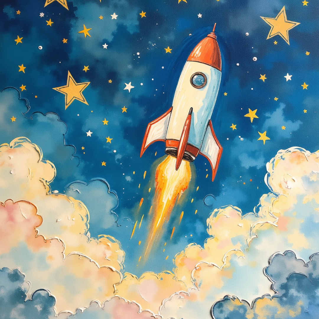 Rocket Ship Kids Poster — Matte Vertical Space Nursery Wall Art