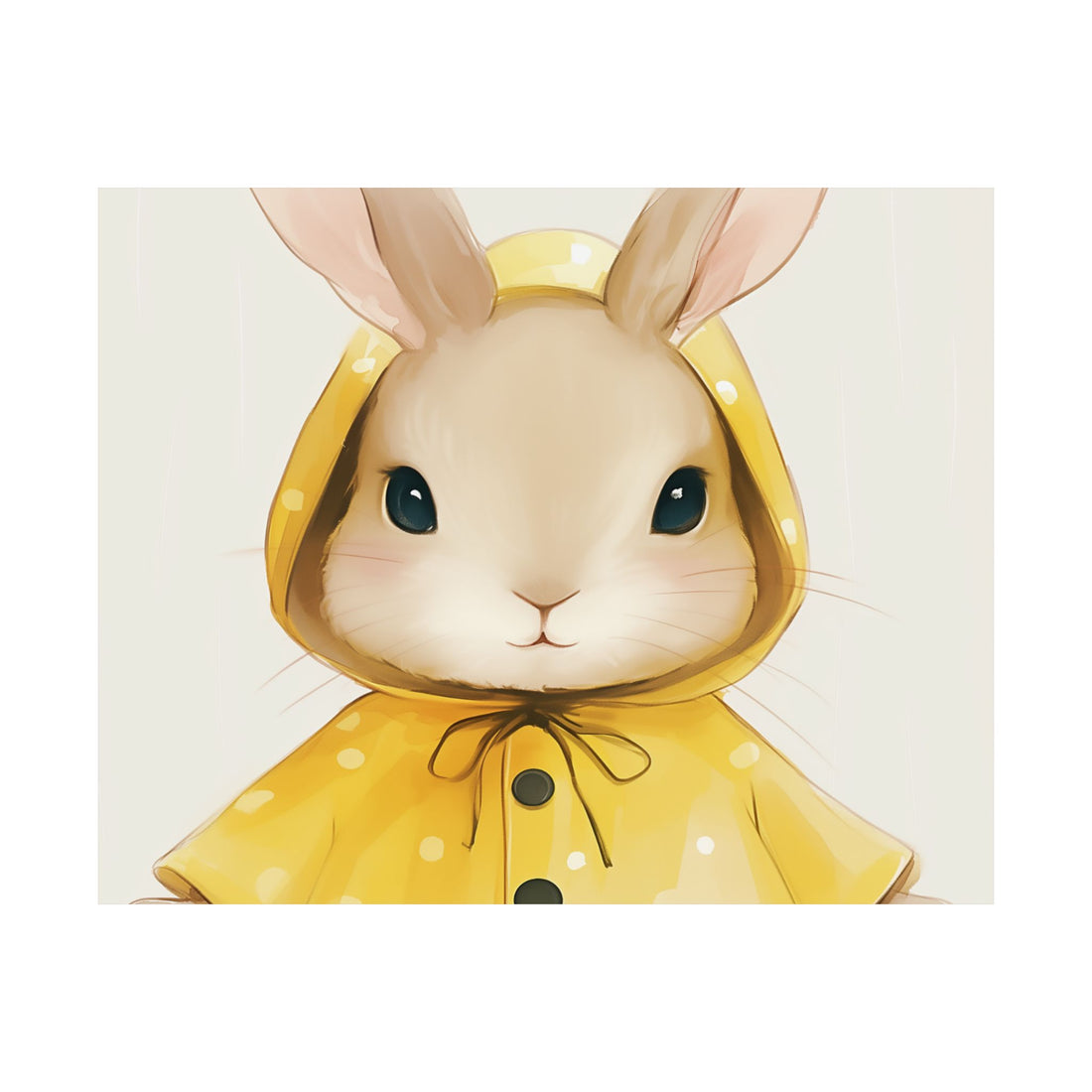 Cute Bunny in Yellow Raincoat Matte Horizontal Poster