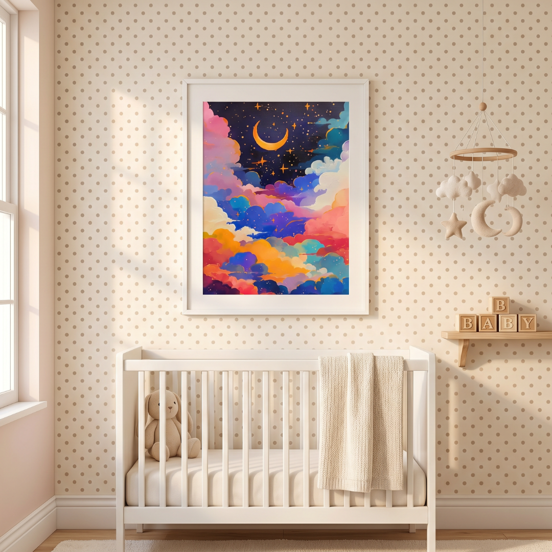 Celestial Crescent Matte Poster — Colorful Dreamscape Wall Art