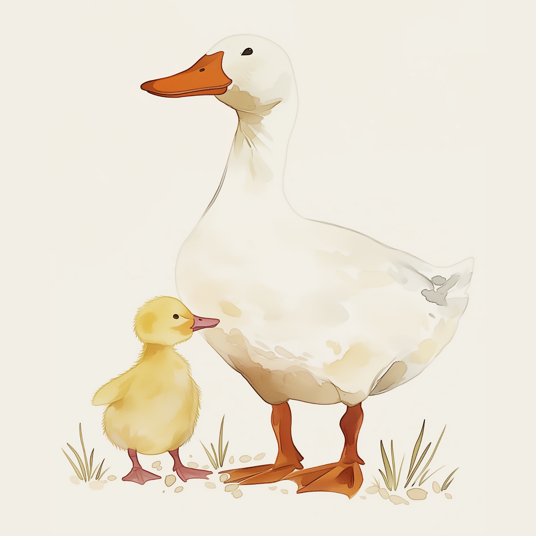 Duck nursery wall art featuring a mother duck and duckling in soft pastel illustration style