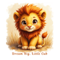 Baby lion nursery poster with cute lion cub illustration for kids room wall art