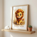 Cute baby lion poster for nursery with adorable cub illustration wall art decor