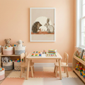 Hedgehog and bunny nursery wall art poster for cozy woodland kids room decor