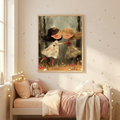 Dancing couple poster vintage wall art with whimsical illustration for nursery room decor