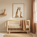 Giraffe mom and baby poster with safari nursery wall art for kids room decor