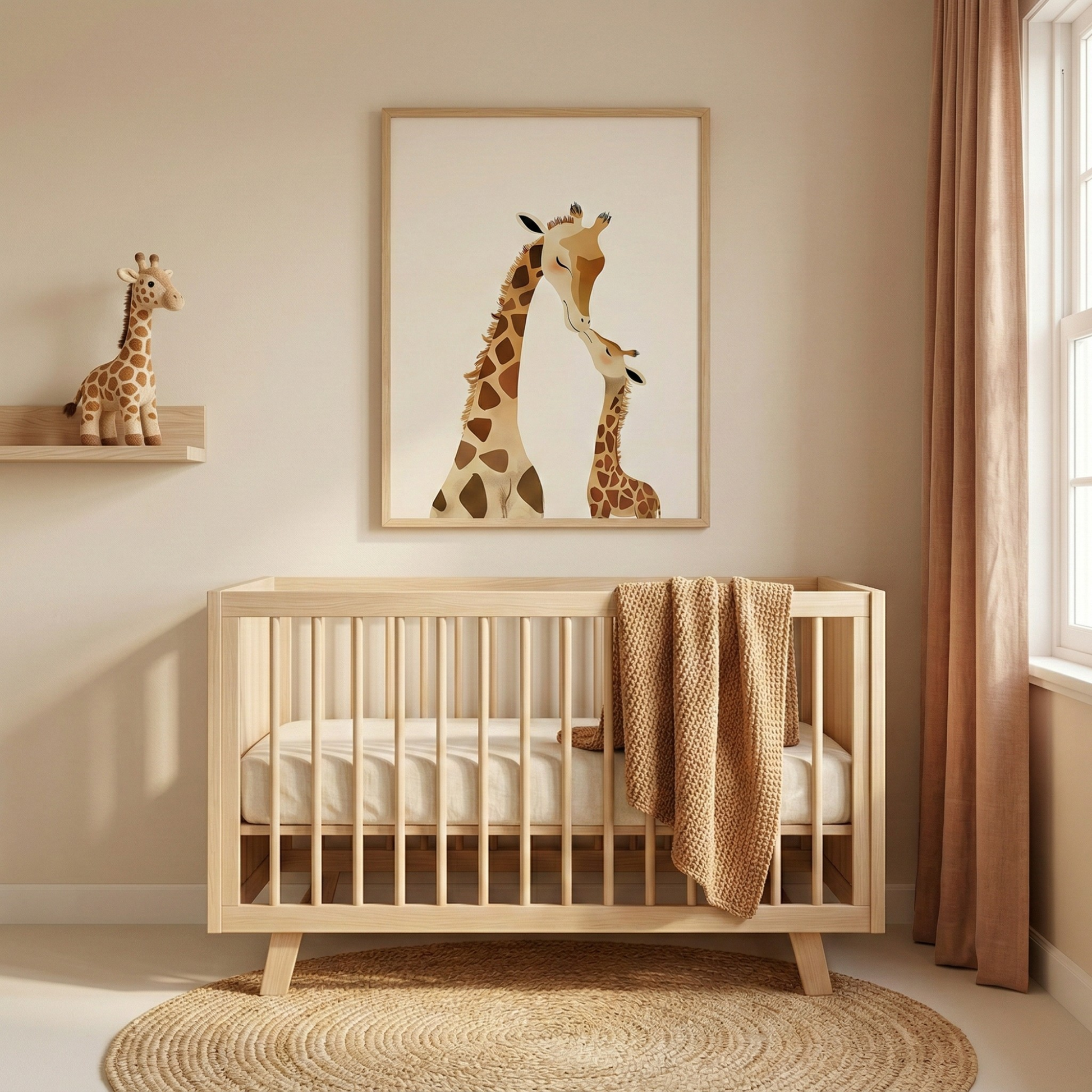 Giraffe mom and baby poster with safari nursery wall art for kids room decor