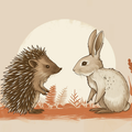 Elegant woodland illustration of a hedgehog and bunny, designed as charming nursery wall art