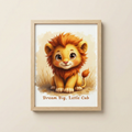 Lion baby poster with cute cub illustration for nursery wall art decor