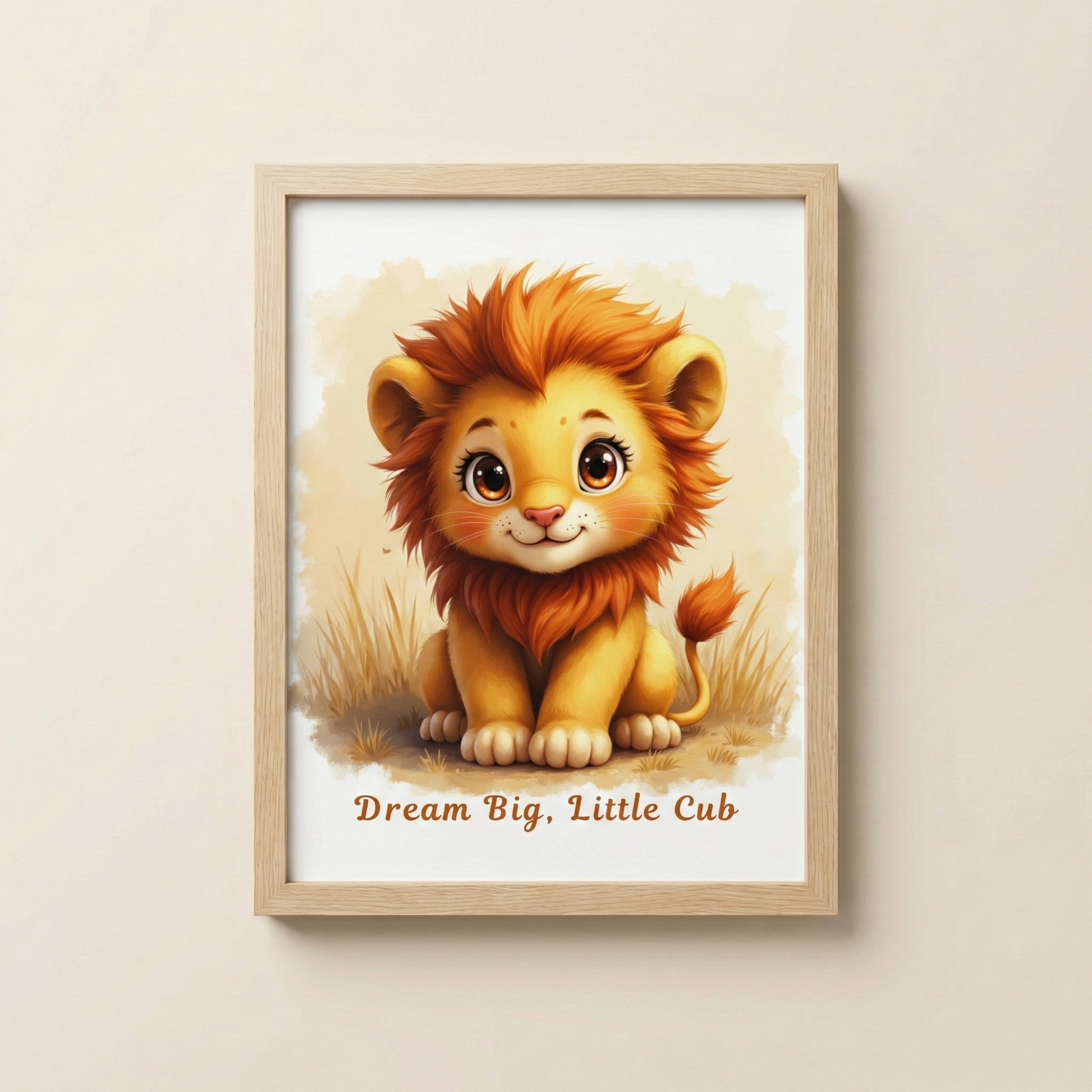 Lion baby poster with cute cub illustration for nursery wall art decor