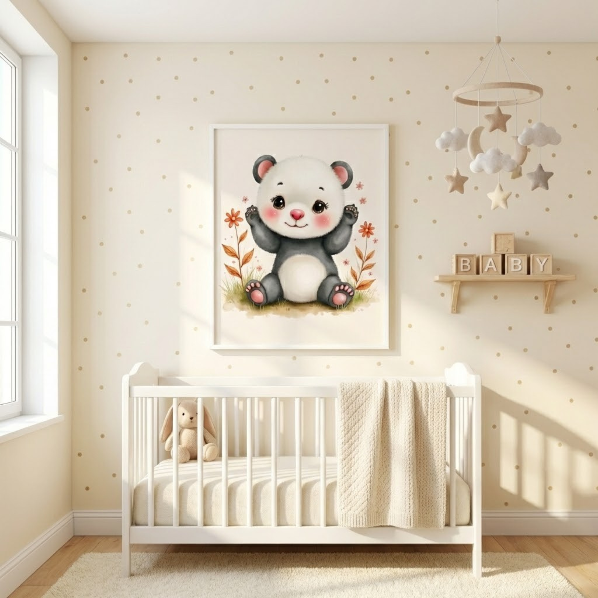 Panda wall decor poster featuring a cute baby panda for nursery room art
