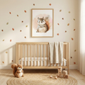 Squirrel wall art nursery with cute woodland animal illustration for kids room decor