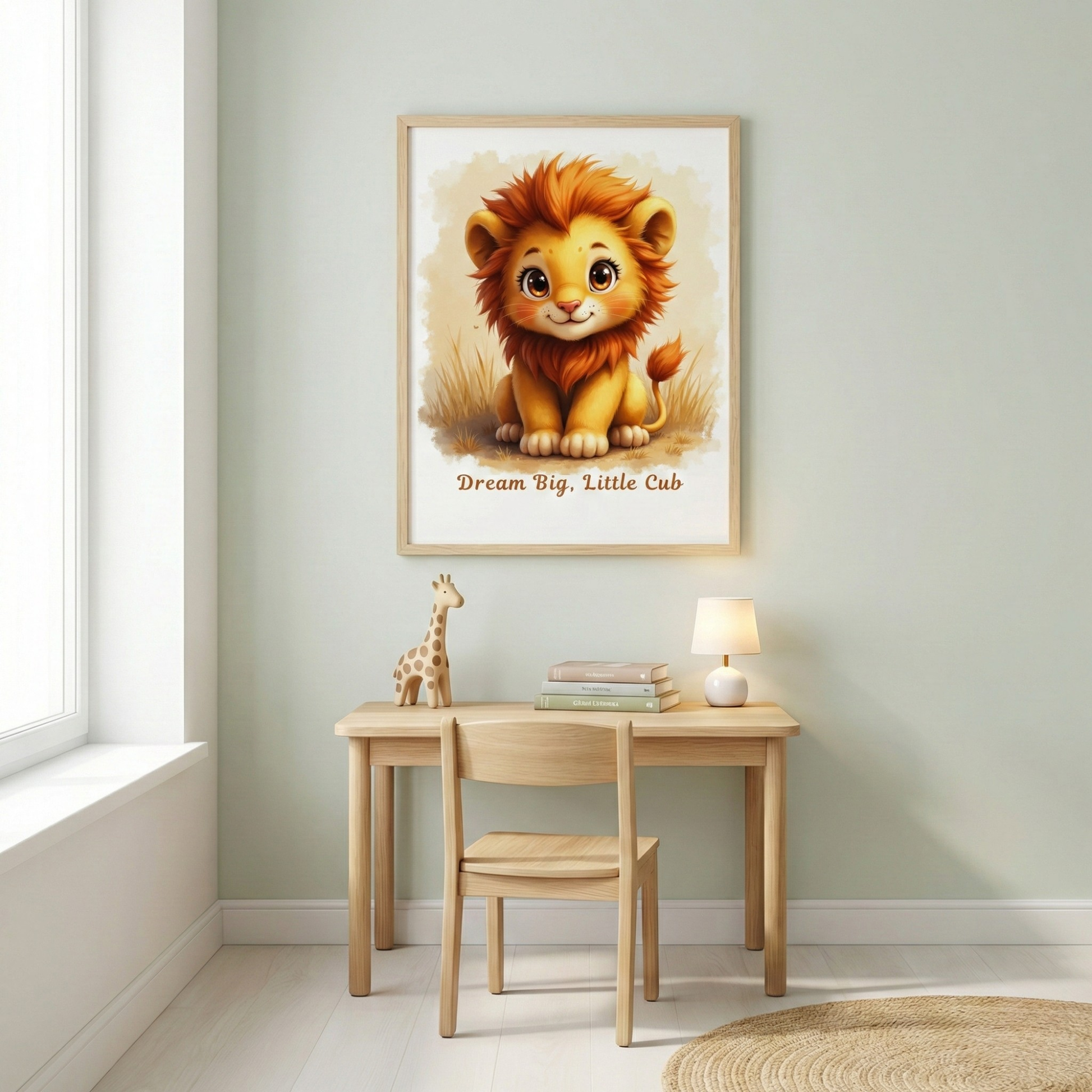 Vintage baby lion poster with classic cub illustration for nursery wall art decor