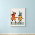 Winter clipart besties wall art with kids ice skating illustration for nursery decor